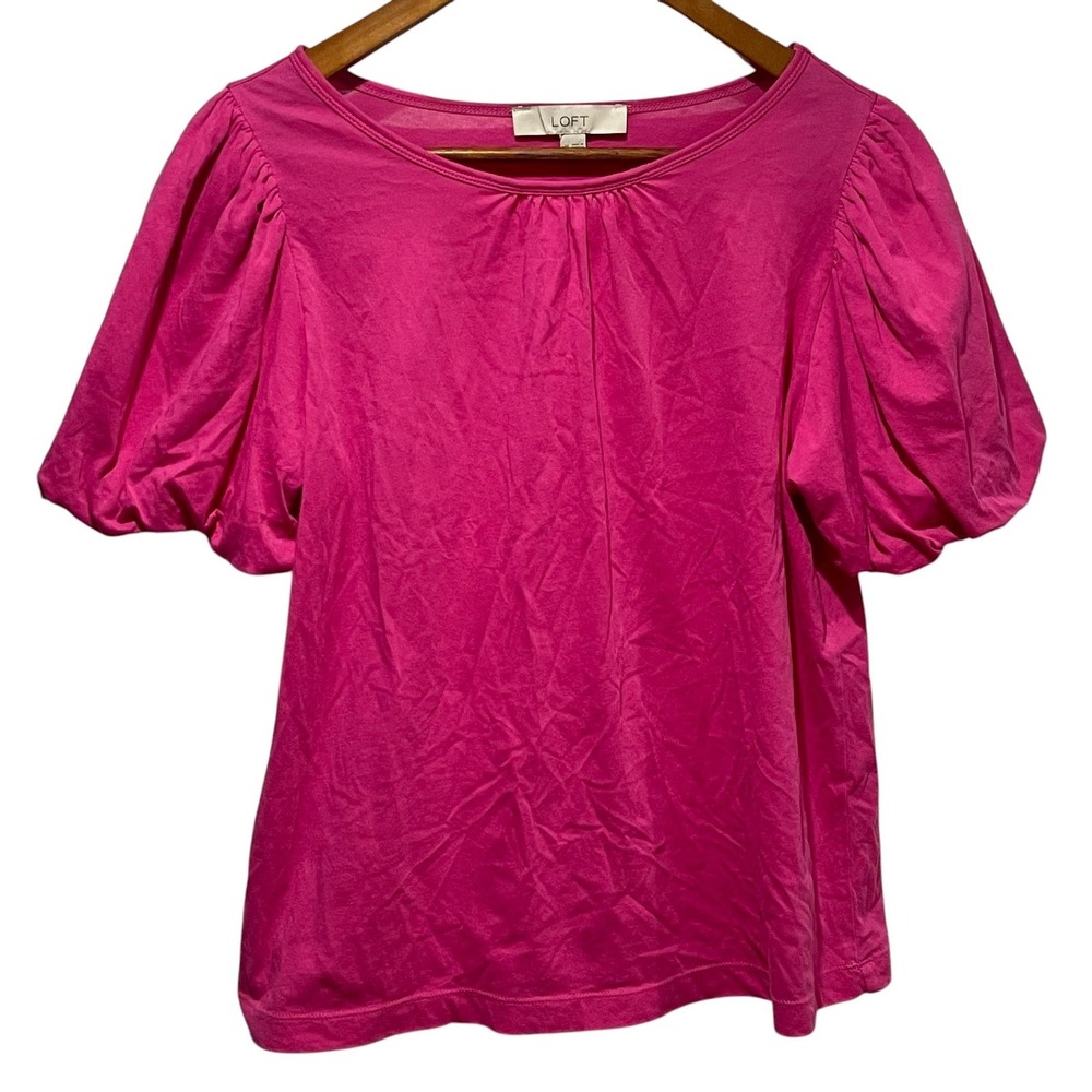 LOFT Blouse Womens Medium Fuchsia‎ Puff Sleeve